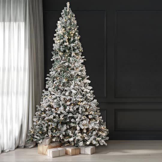 9Ft Pre-Lit Flocked Pine Artificial Christmas Tree, Warm White LED Lights By Northlight | 9 ft | Michaels®